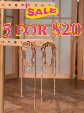 Gold Tone Chain Fringe Dangle Earrings | 5 for $20 Jewelry Sale